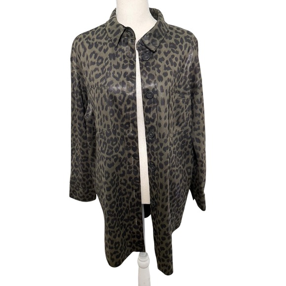 Zara Jackets & Blazers - Zara Leopard Print Faux Leather Shacket Olive Green Black Animal Print Small